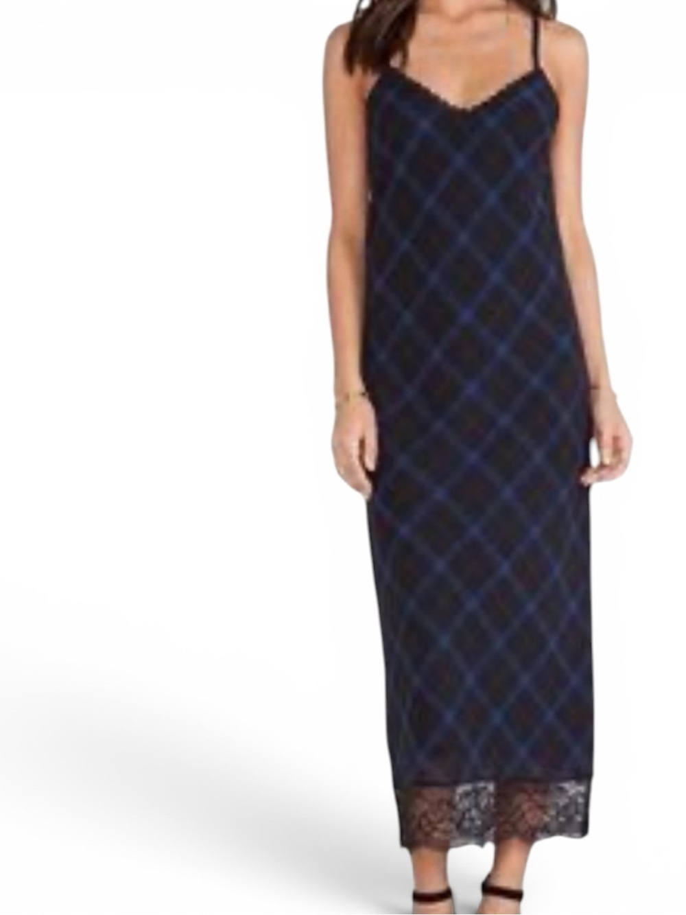 Anthropologie Sanctuary Quilted Diamond Slip Dress | Navy | Lace Trim | XS
